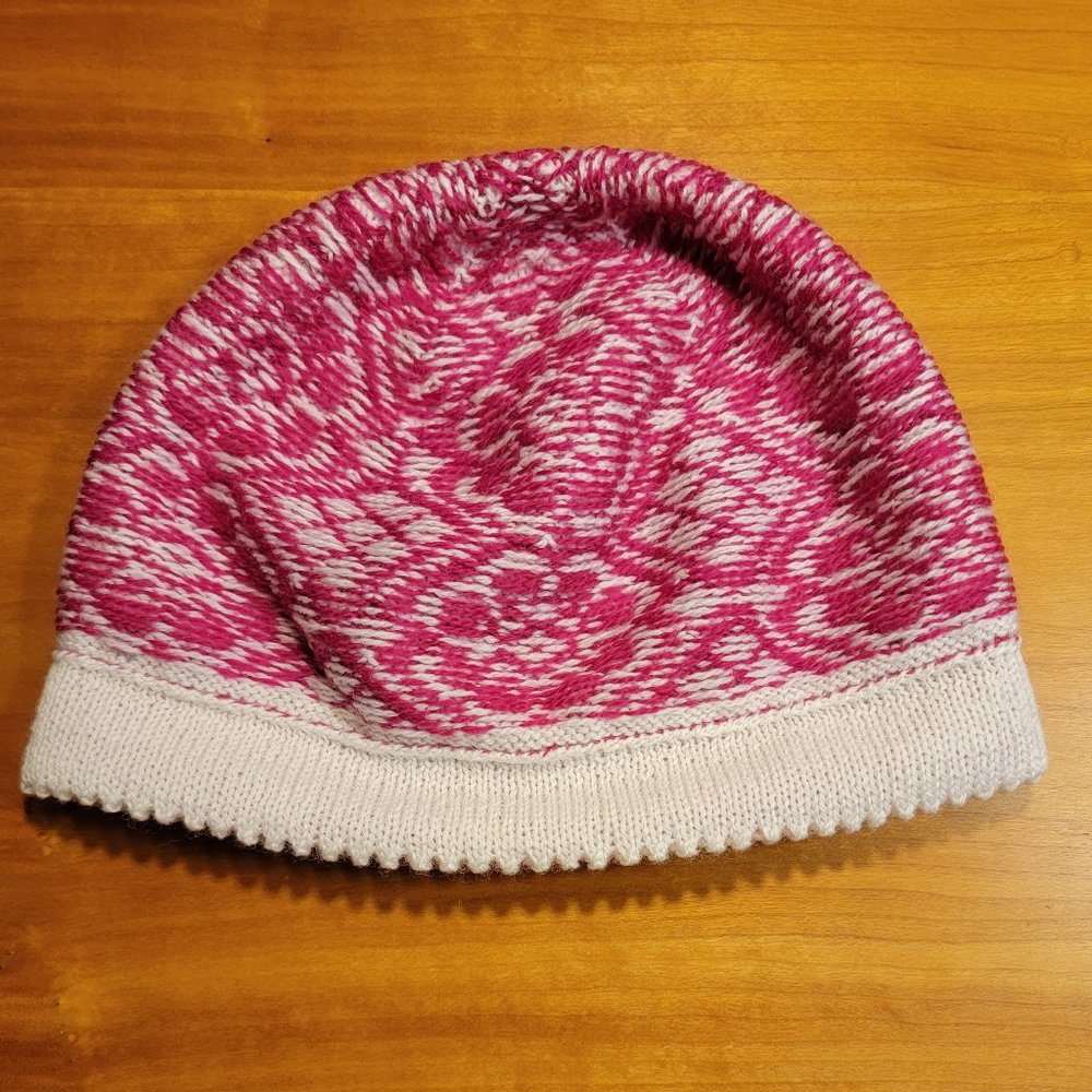Hand Crafted Handmade Hand Knit Flower Beanie Hat with Picot Edging - Adult Size - Picture 3 of 5